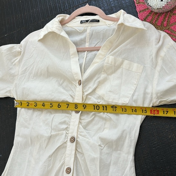 Zara Linen Blend Button Down Shirt Dresss in off white size medium - Picture 10 of 14